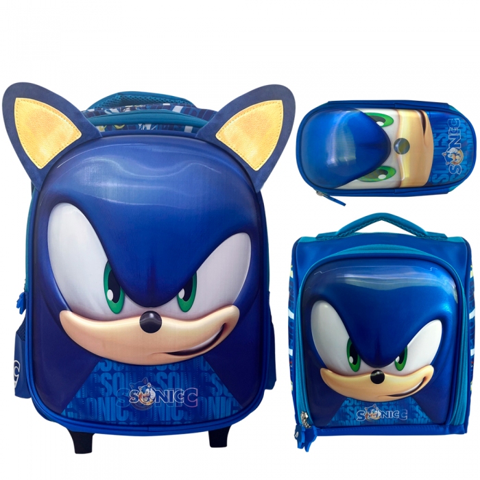 Mochila Sonic Maleta Con Ruedas Set De 3 Piezas Mochilas Escolares