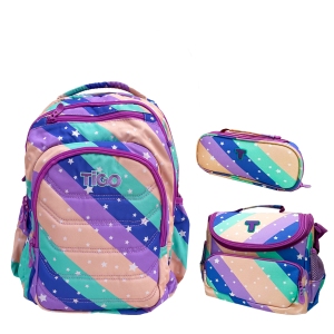 Set Mochila Tigo Rosado Con Estrellas