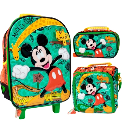 Mochila Mickey Mouse con ruedas Set de 3 piezas