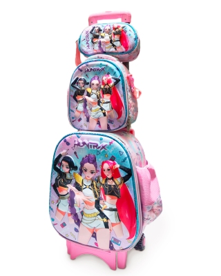 Mochila Huntrix Cazadoras de demonios con ruedas set de 3 piezas - Mochila K pop Las Guerreras