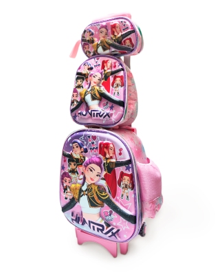 Mochila K pop Las Guerreras con ruedas set de 3 piezas - Mochila Huntrix Rosa Cazadoras de demonios